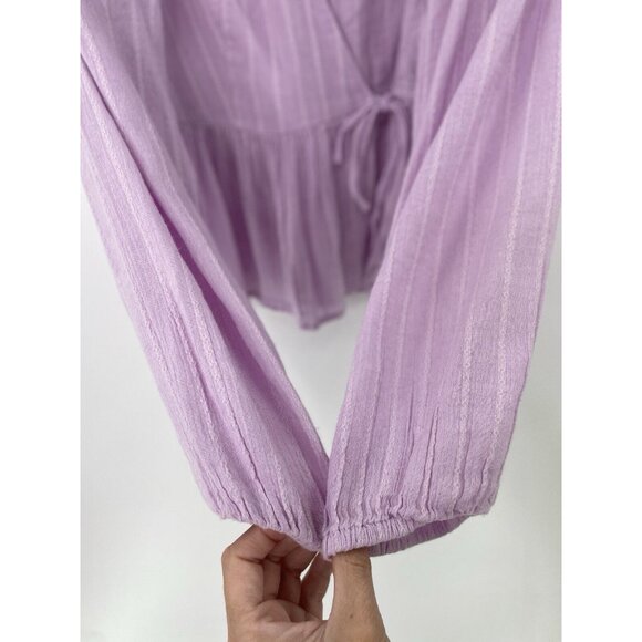 NWT American Eagle Cropped Lavender Puff Slv V-Neck Faux Wrap Boho Cottage Sz XS - Picture 4 of 10